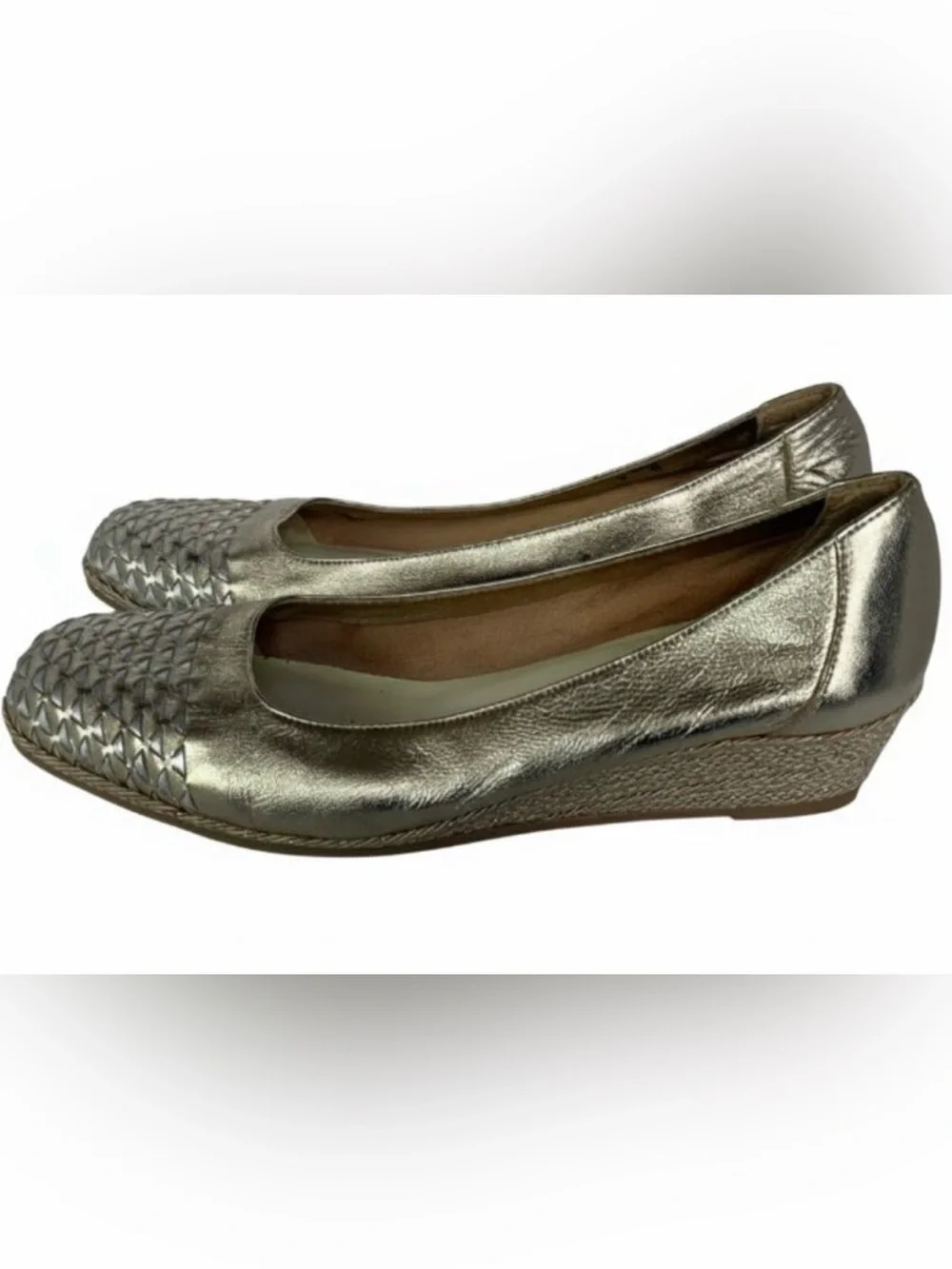 Merucci Gold Metallic Woven Wedge Flats Made in Italy SZ 9